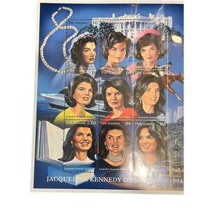 Jacqueline Kennedy Onassis Gambia Stamp Block & JFK Ras Al Khaima Sheet COA